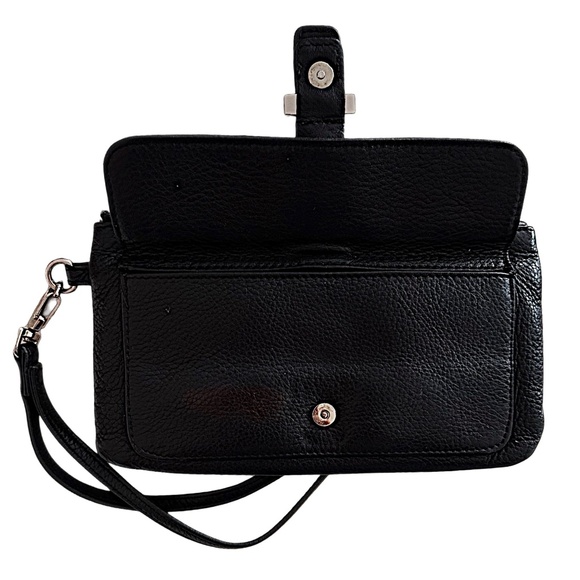 EXPRESS Black Leather Wristlet 7.5”x 4.5” Zip Flap & Snap Buckle - Picture 4 of 9